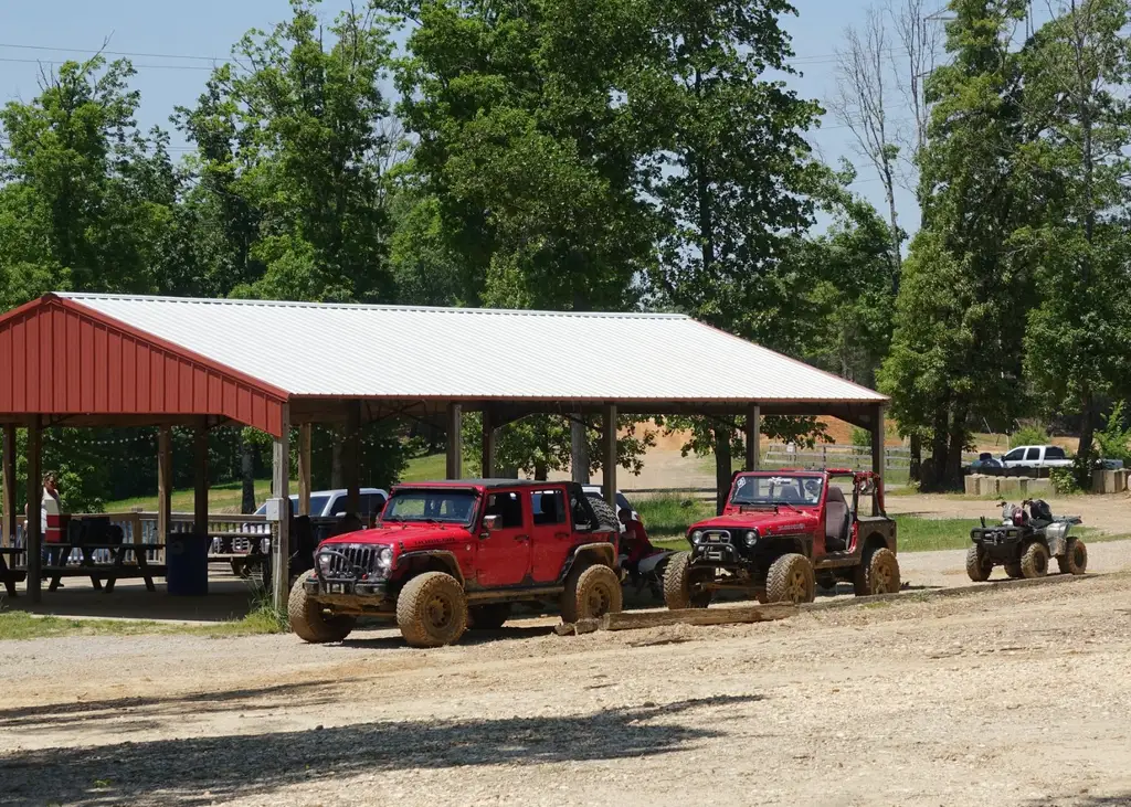Jeeps parked beside the pavilion at Hawk Pride